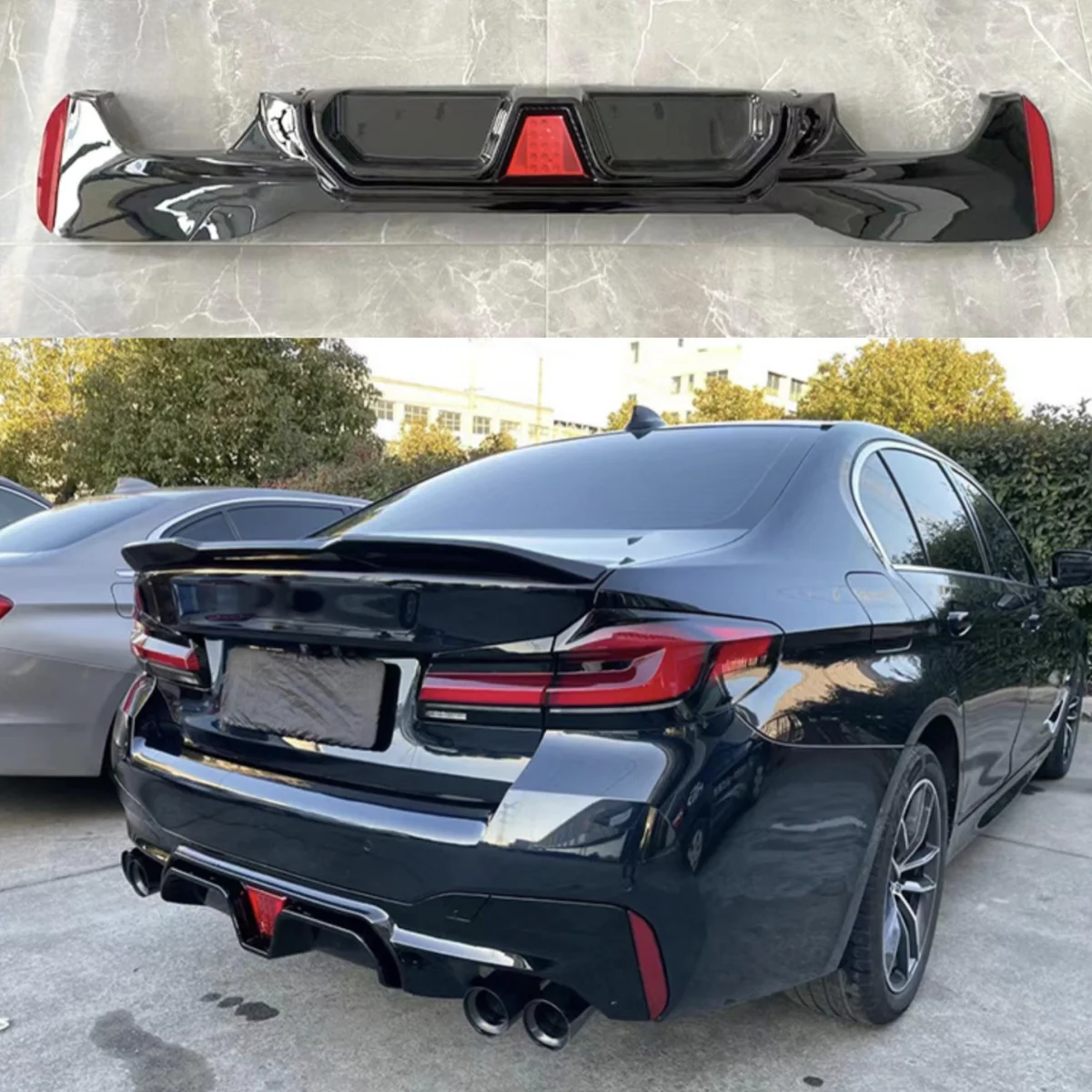 

For BMW 5 Series G30 G38 M5 17-23 CS STYLE Car Rear Bumper Diffuser Spoiler Lip Light Exhaust Guard Bracket Splitter