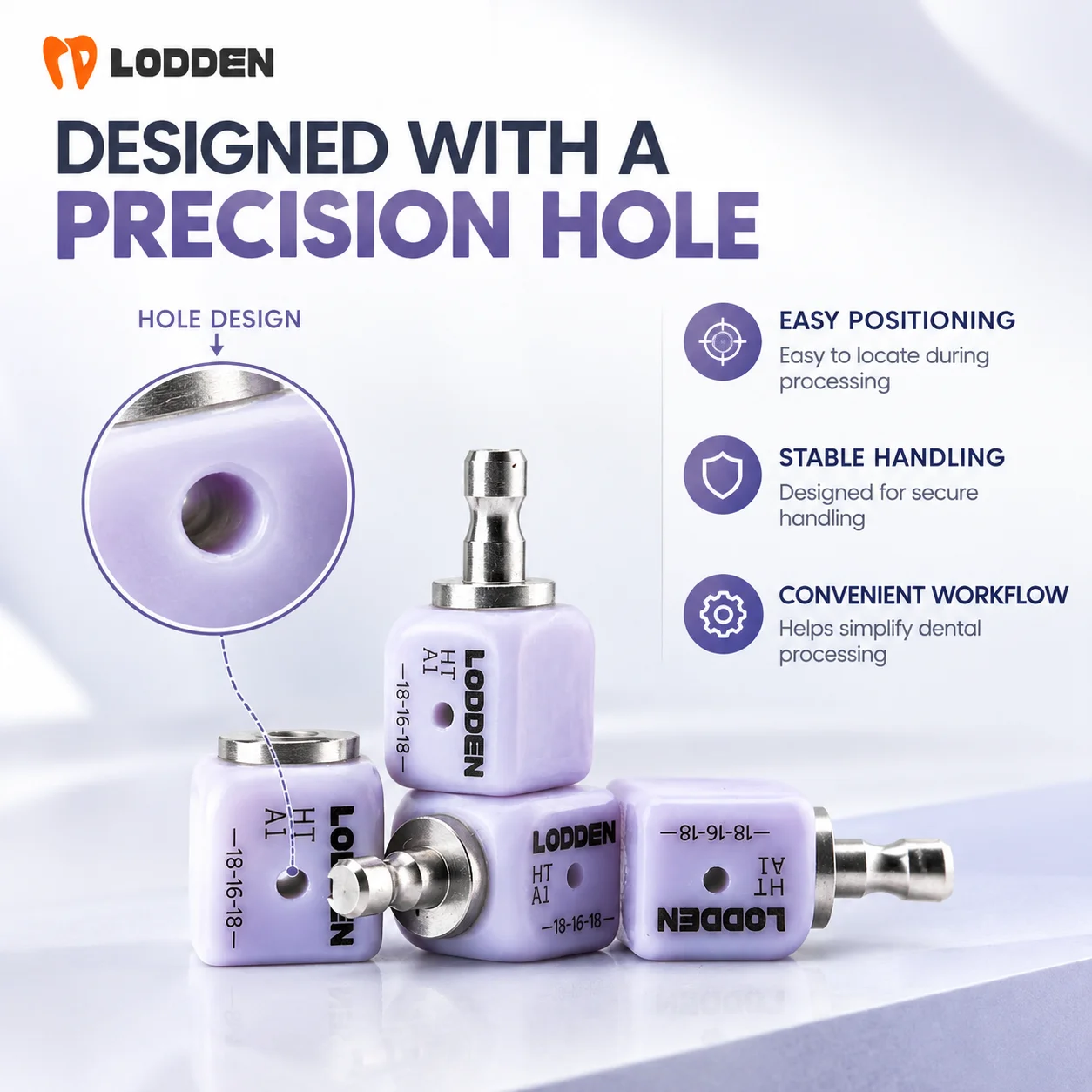 Lodden 4pcs A16 Dental Glass Ceramic Block with Positioning Holes Preformed Lithium Disilicate Block CEREC Sirona CAD/CAM System view 2