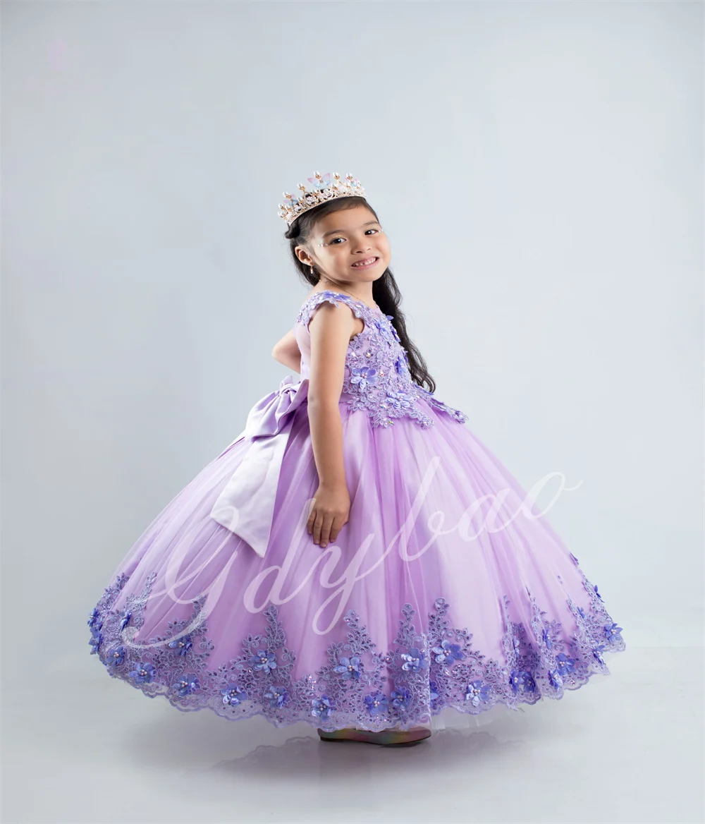 Cute Flower Girl Dress With Lavender Appliques Fluffy Design Suitable For Children's Communion Piano Solo Banquet Customizable