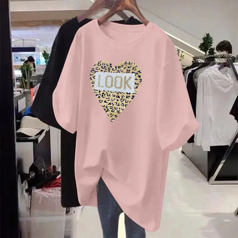 Female Clothes Basics Printed Pullovers Summer Short Sleeve Top Women Casual T-shirt Chic Y2k Loose Tees