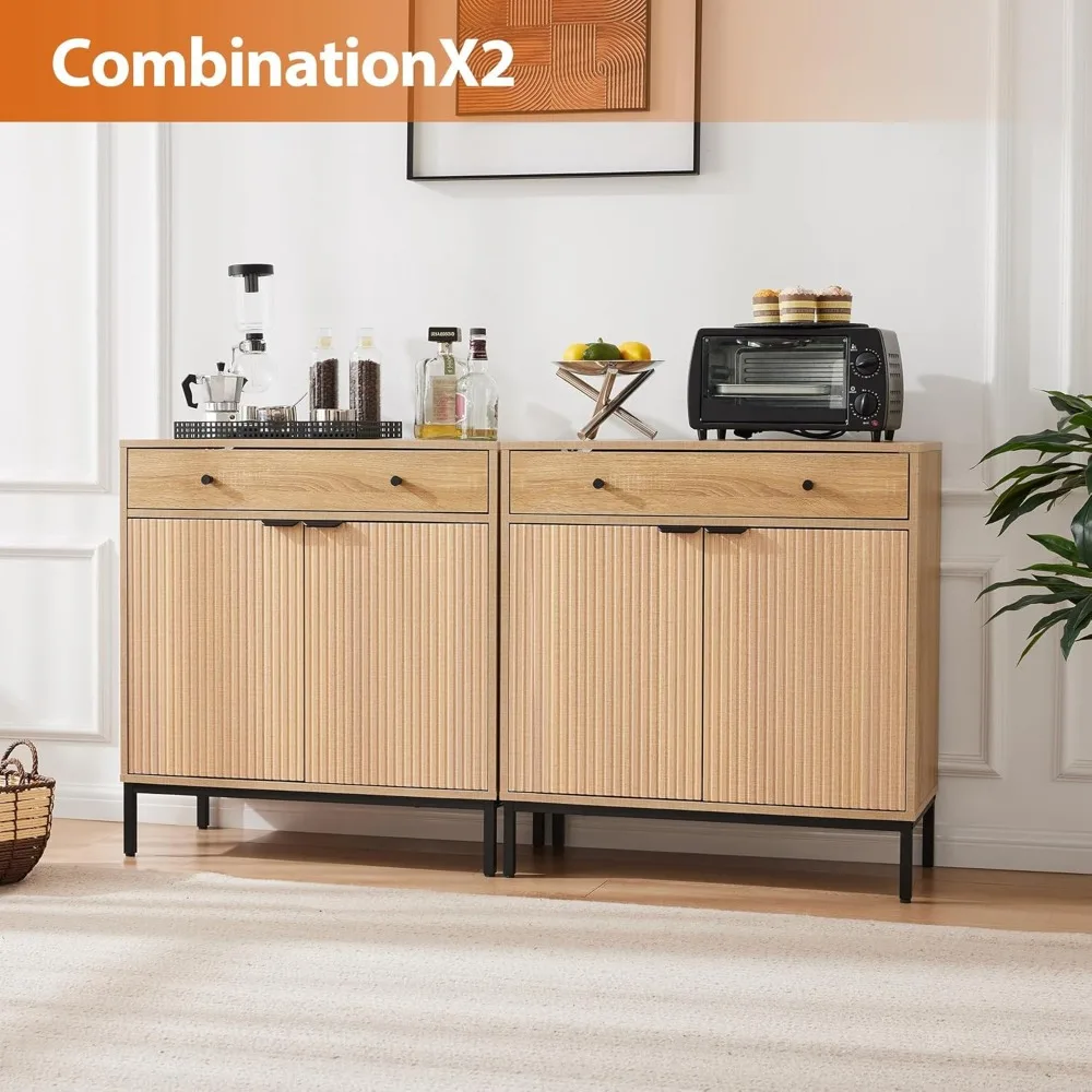 خزانة بوفيه على طراز المزرعة مع أدراج، وطاولة بار القهوة لتخزين المطبخ، وخزانة رفوف قابلة للتعديل #6