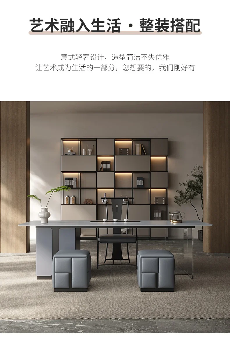 لوحة حجرية طاولة شاي غرفة المعيشة طاولة صنع الشاي مصمم حديث الحد الأدنى مكتب إيطالي الحد الأدنى مجموعة كراسي الطاولة #6