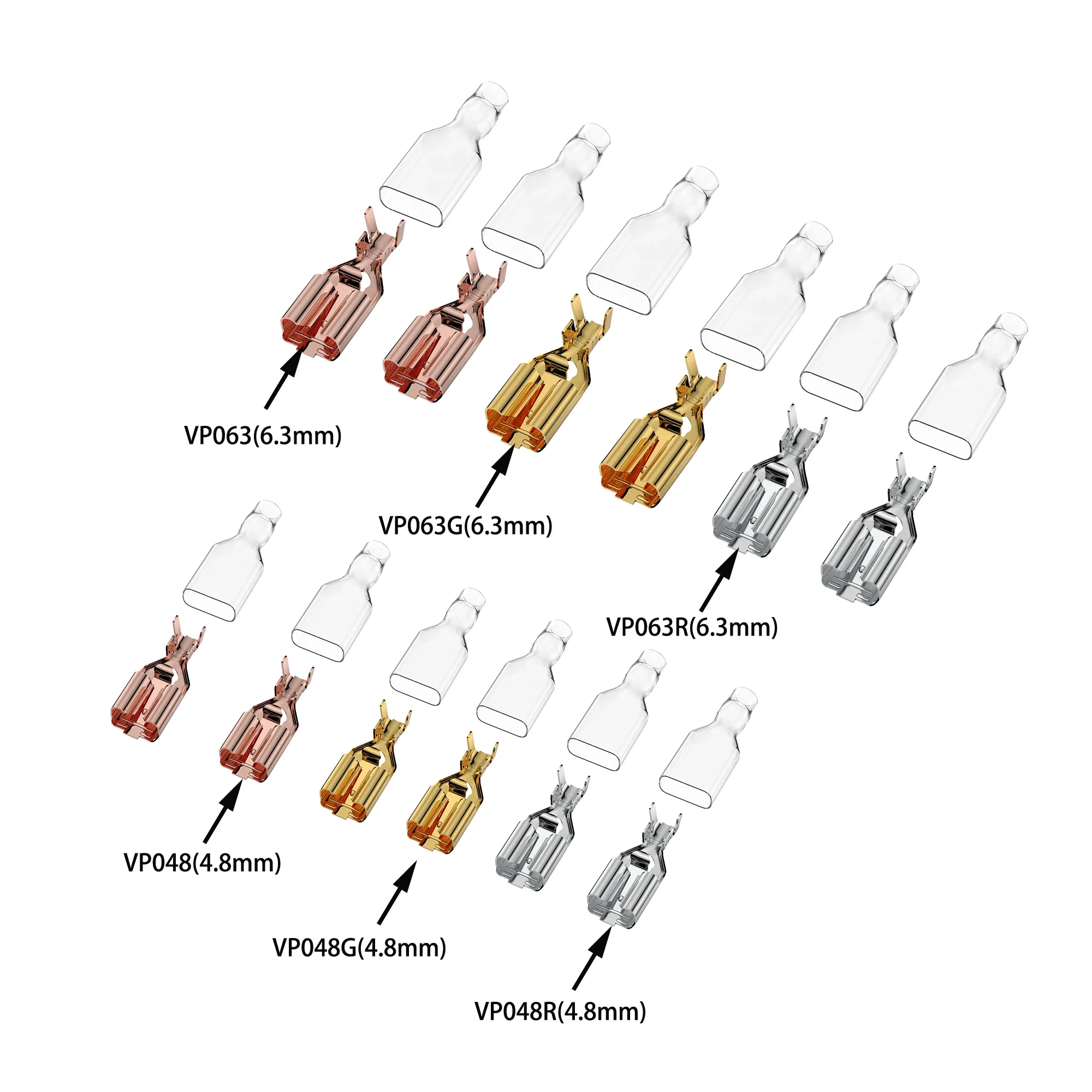 Viborg VP048 VP063 Gold-Plated Flat Push-On Cable Shoe Ear Insert Terminal Crimp for IEC Cable Tongue Width 6.3/4.8