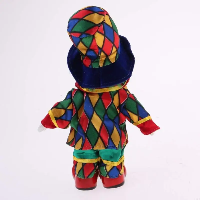 J2hd porcelana palhaço boneca com traje colorido acessórios exibição casa circo palhaço estatueta