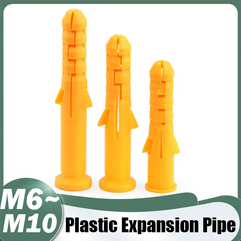 Plastic Expansion Pipe M6 M8 M10 L=30mm-100mm Rubber Plug Plastic Pipe Nylon Column Expansion Screw Anchor Plug Wall Plugs