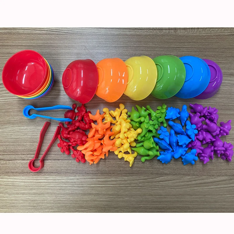 6 Plastic Bowls with 2 Tweezers Rainbow Color Sorting Montessori Fine Motor Skill Learning Activities Toys Gift for Toddlers Kid