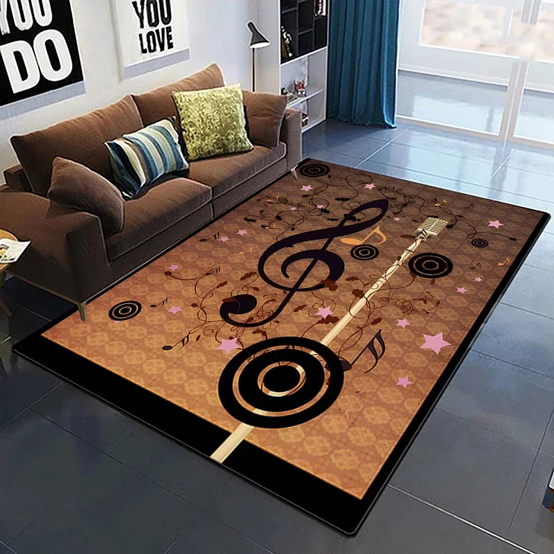 Vintage Music Guitar Melody 3D Printed Carpets for Living Room Non-Slip Area Rug Bedroom Bedside Home Decor Washable Floor Mat