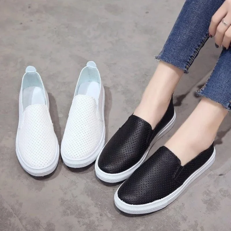 Spring and summer small white shoes women\'s shoes or lend students lazy flat-bottomed leather a leather shoes white nurse shoes