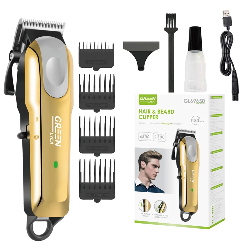 GREENLYCA GL69650 Men's Hairdressing Set, Golden Hairdressing Scissors, USB Charge, 5 Combs, Clipper
