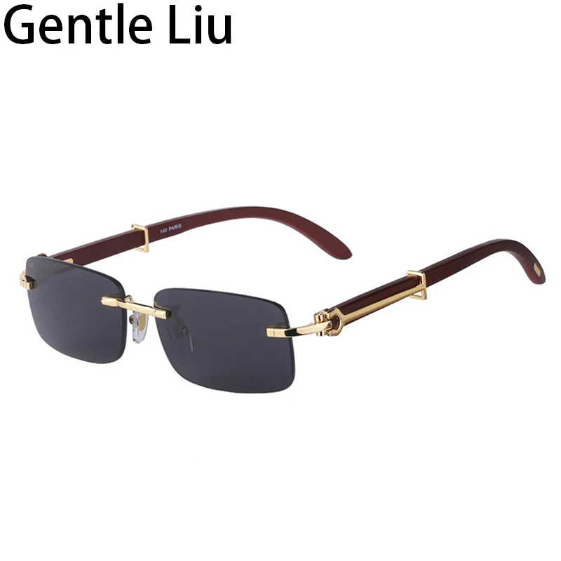 Natural Wooden Rimless Sunglasses Men 2024 Luxury Brand Designer Classic Rectangle Frameless Wood Sun Glasses for Male UV400