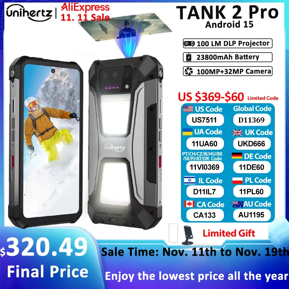 Unihertz 8849 tank 2 Pro rugged phone Android 14 24GB 512GB with 23800mAh battery superior projection 6.79 ''FHD waterproof phone