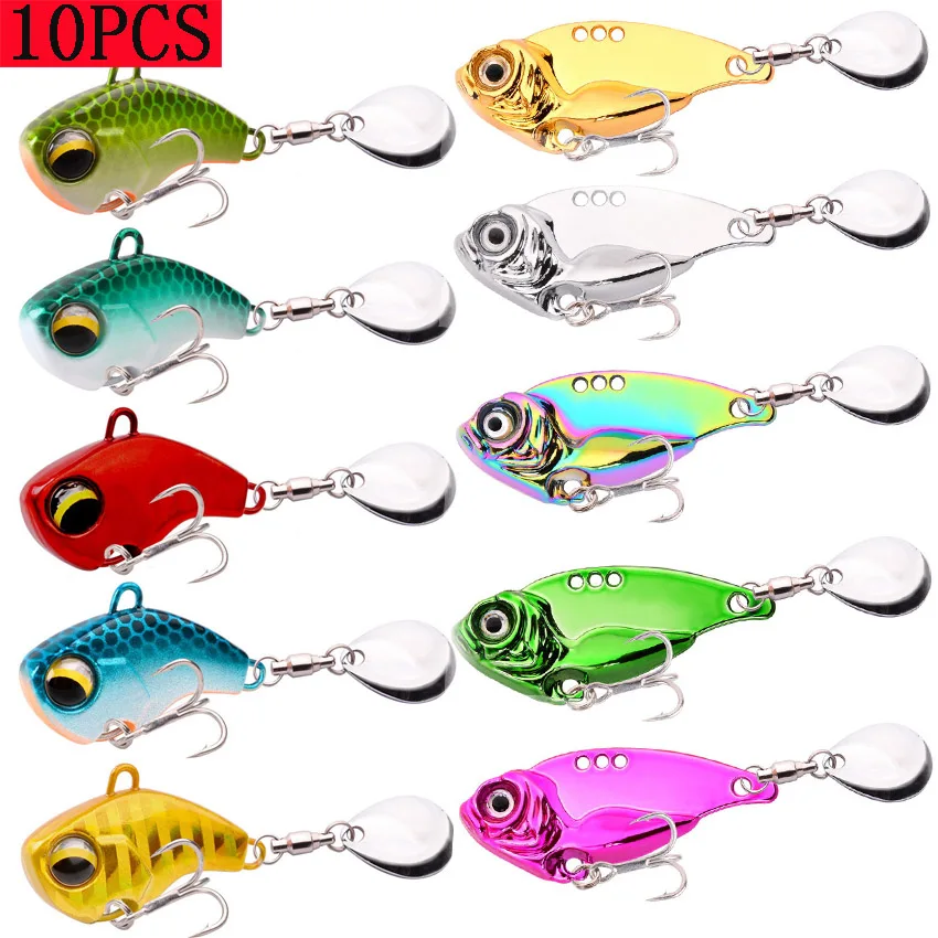 10 adet Metal VIB balıkçılık cazibesi seti Spinner batan dönen kaşık Pin Sequins Sequins yemler balıkçılık mücadele
