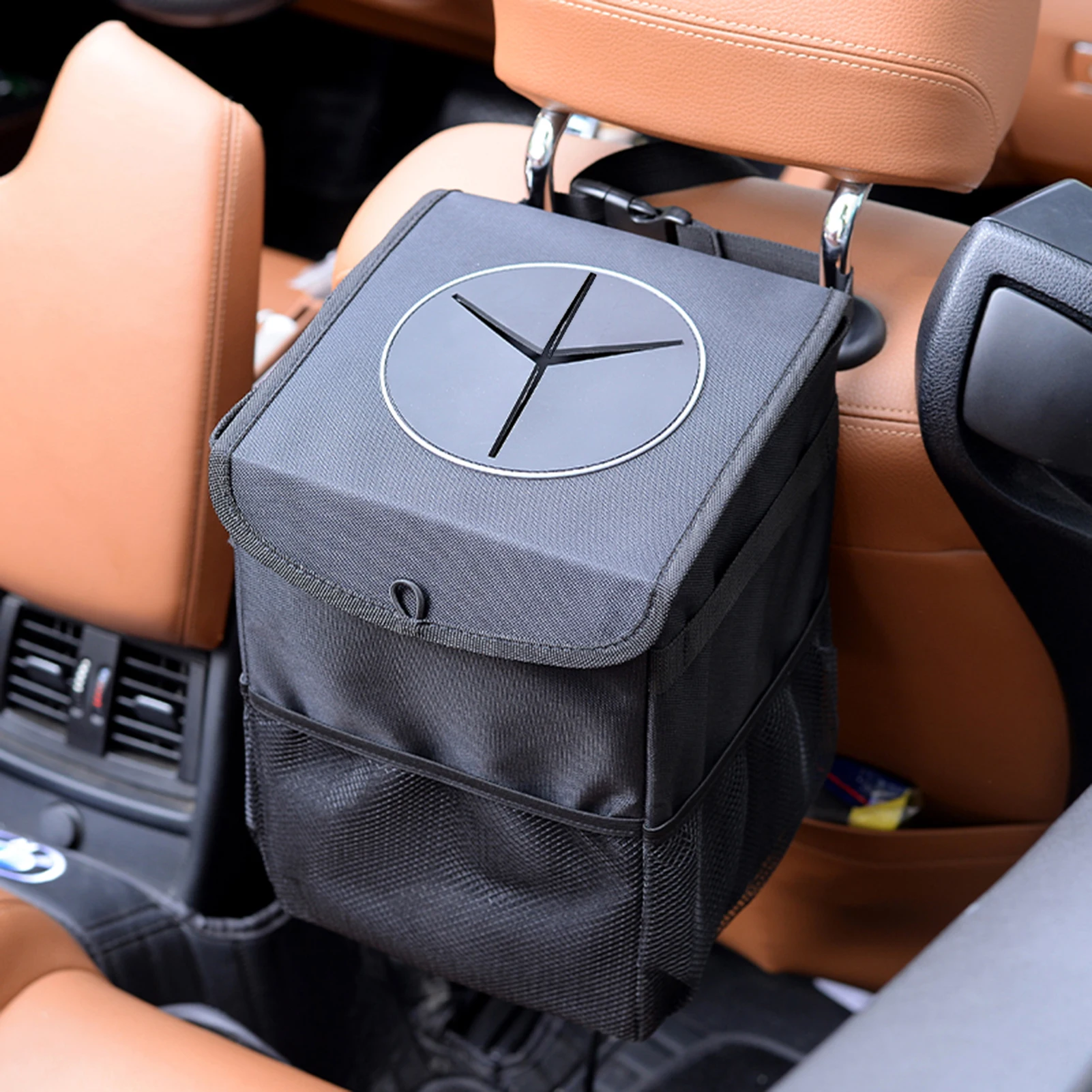 Universal Car Trash With 3 Pockets Can Automobile Folding Suspension Storage Bag Seat Back Garbage Storage Bags Cars Interior view 6