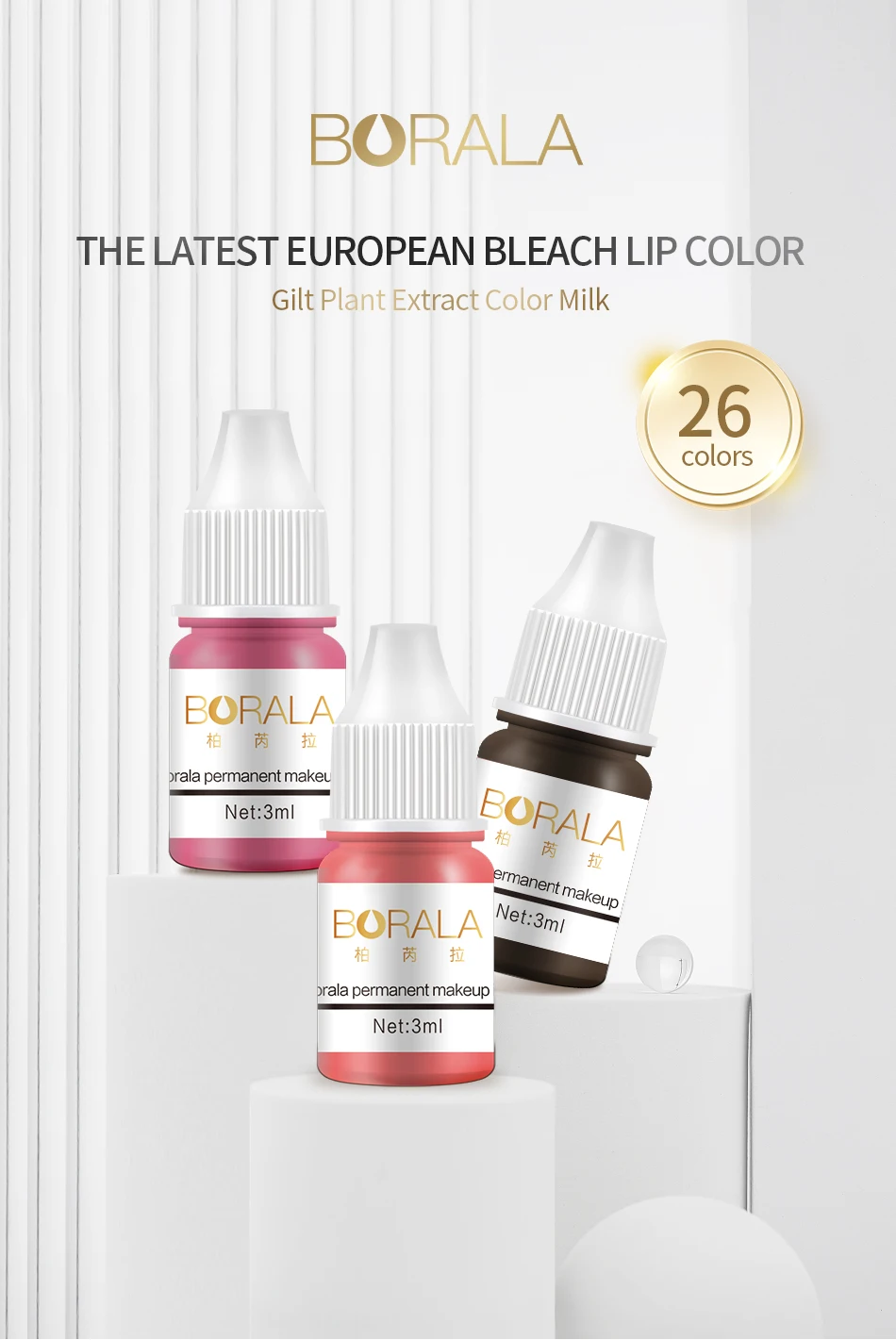Borala 26 Farben Permanent Make-up Pigment Lippen-Tattoo-Tinten Vegane Augenbrauen Microblading Pigmente 3ml Körperkunst-Tinte für PMU-Künstler – Detail 1