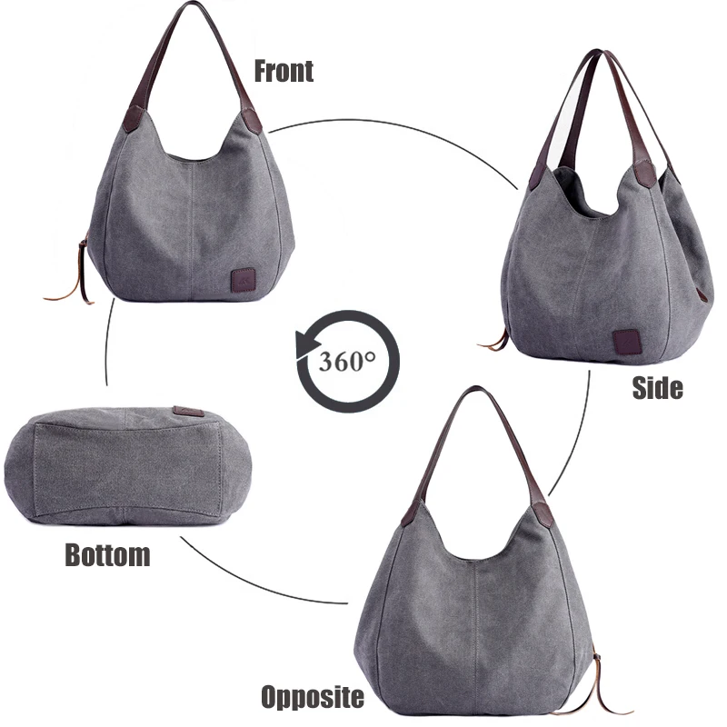 Vintage Canvas Tote Bag for Women Handbag Multiple Compartments Large Capacity Armpit Shoulder Bag Ladies Hand Bags Clutch Purse