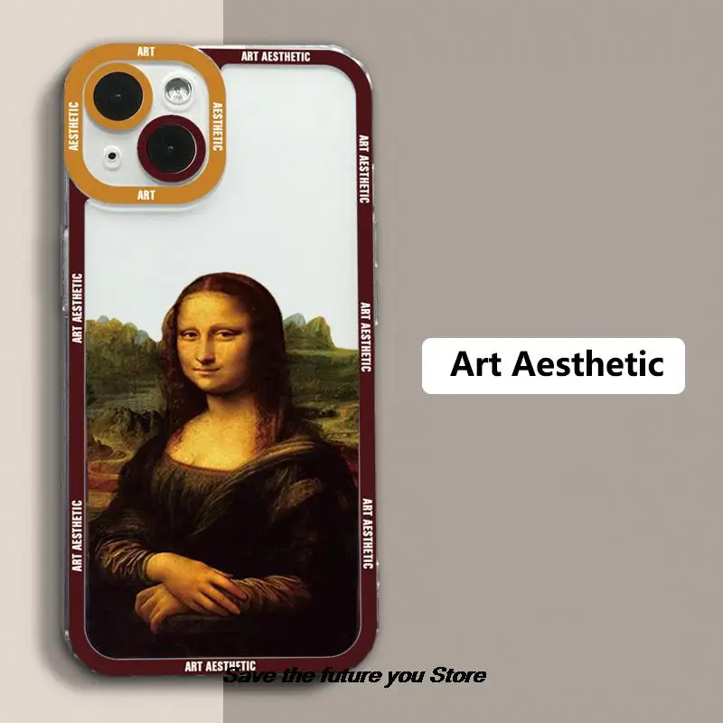 Great Art Aesthetic David Mona Lisa custodia per telefono per iPhone 13 12 11 14 15 16 Pro Max XSMax XR X 16Plus custodia morbida in TPU trasparente