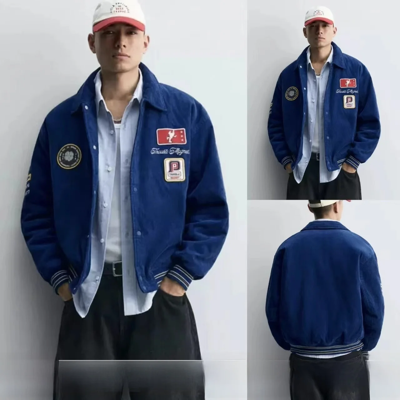 

Новое мужское вельветовое хлопковое пальто с вышивкой, украшенное нашивками, повседневное хлопковое пальто с откидным воротником Sle Long Sve, 00%