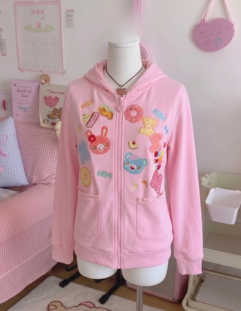 Sweet Kawaii Rabbit Ear Hooded Jacket Women Japanese Embroidery Design Y2K Harajuku Subculture Daily Outer Coat Ropa Mujer - view 6