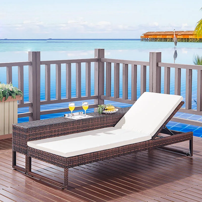 Outdoor Patio Deck Bed Balcony Leisure Rattan Deck Chair Villa Swimming Pool Folding Rattan Beach Chair