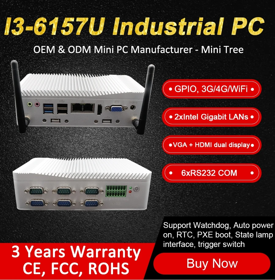 Mini PC Industrial Intel N100 de cuatro núcleos RS232/RS485 para automatización IoT/PLC/POS, Mini caja integrada TDP de 6W, GPIO 4G, montaje en pared