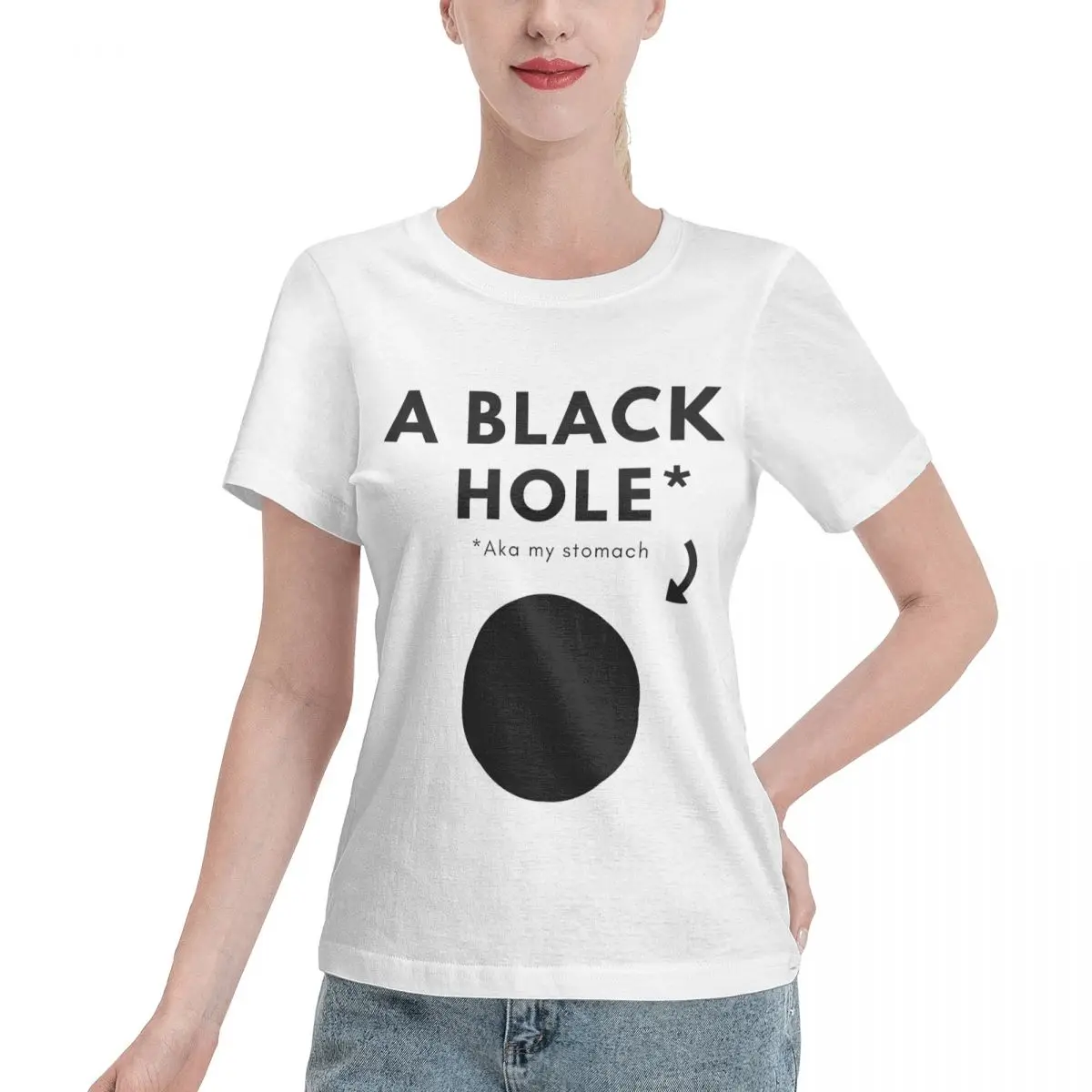 A Black Hole Aka My Hungry Stomach Essent Top quality Fitness Women's Basic Short Sleeve T-Shirt Modern Top tee Humor USA Size