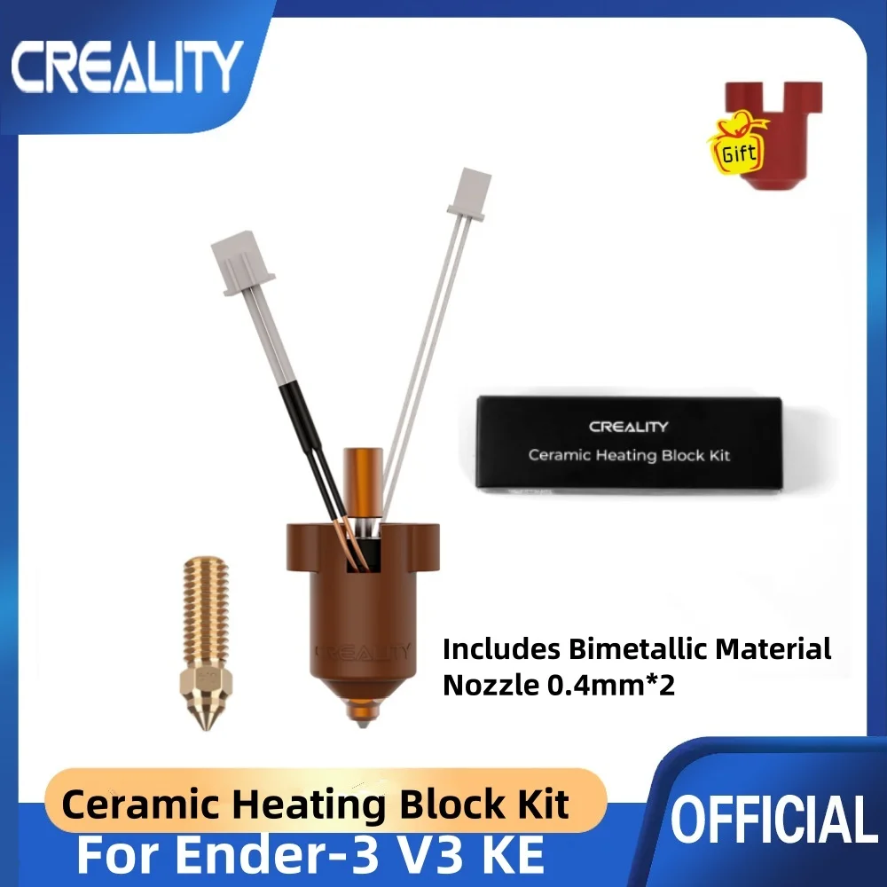 

Creality Ender-3 V3 KE Ceramic Heating Block Kit with 2pcs Bimetallic Material 0.4mm Nozzles 300°C High Temperature Resistance