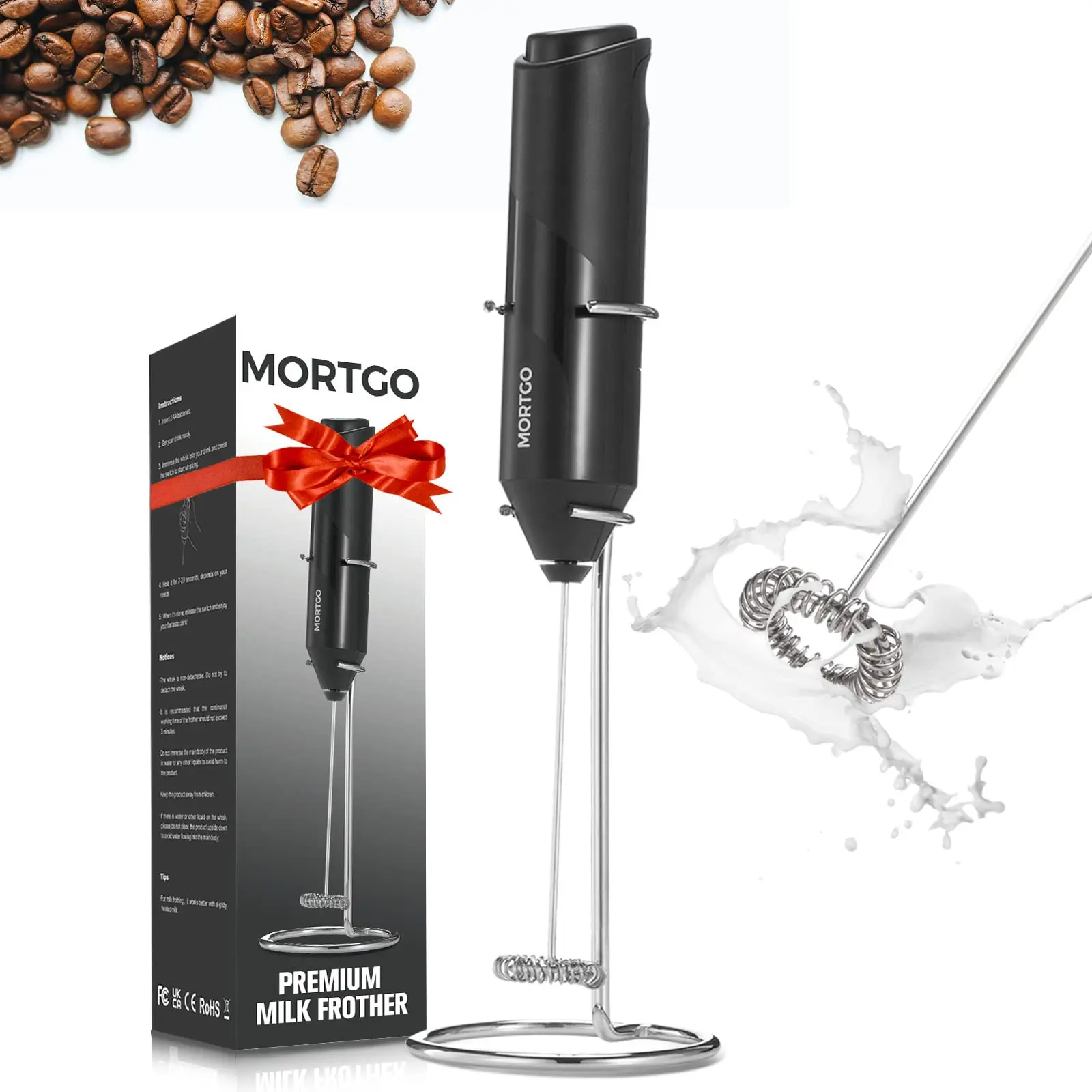 Bateria elétrica portátil Powered Drink Mixer, Misturador para Matcha café, Leite Frother, com suporte de aço inoxidável, Bebida