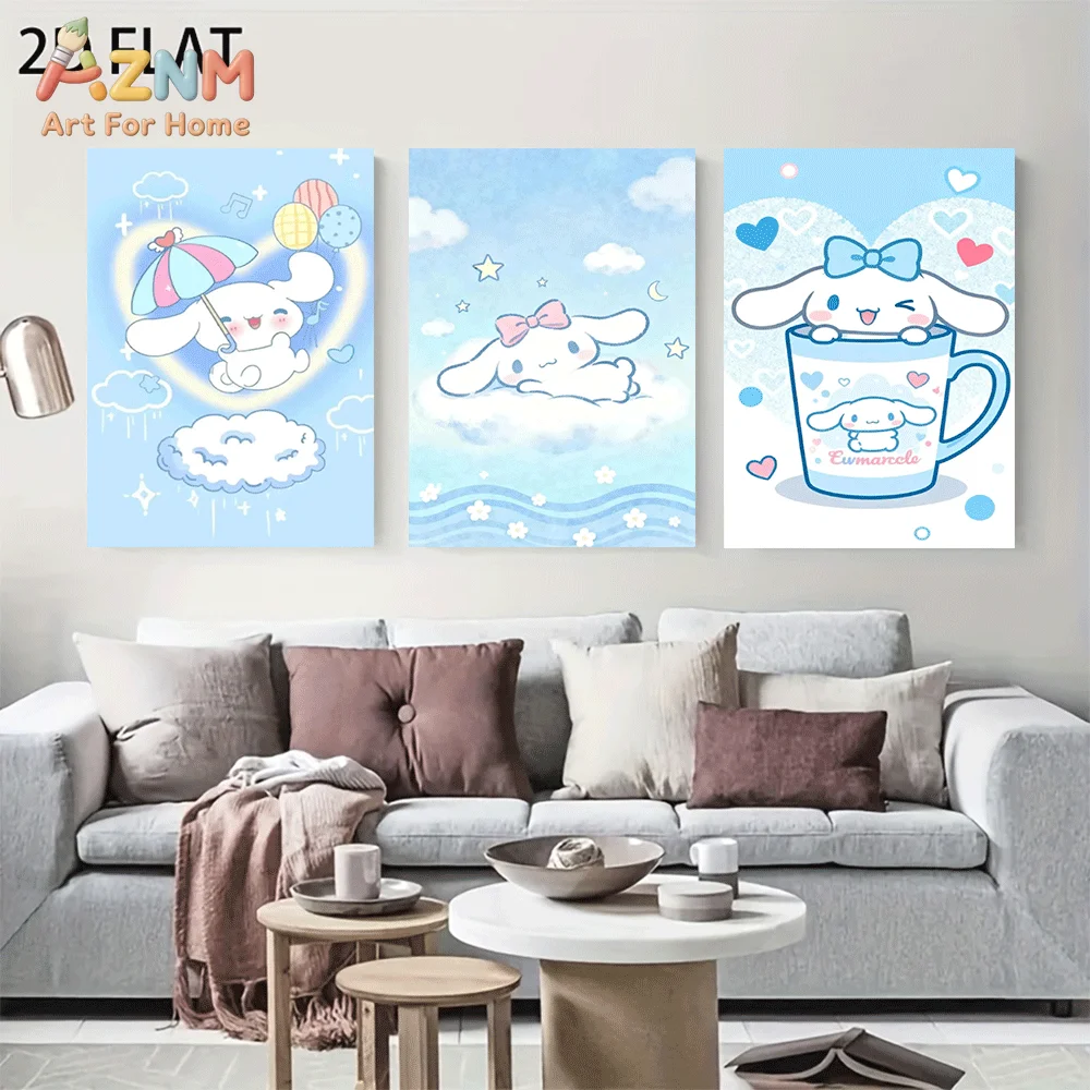 AZNM Cinnamoroll Canvas Wall Art Unframed Cute Cartoon Print Poster Heart Umbrella Cloud Star Mug Bow Design for Girls Bedroom L
