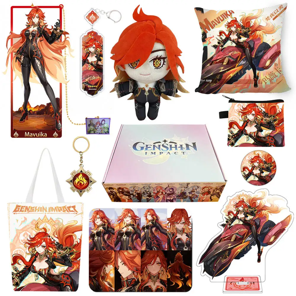 Genshin Impact Mavuika Clorinde Sigewinne Arlecchino Kaveh Alhaitham Yelan Eula Xiao Gift Box Include Keychain Sticker Stand