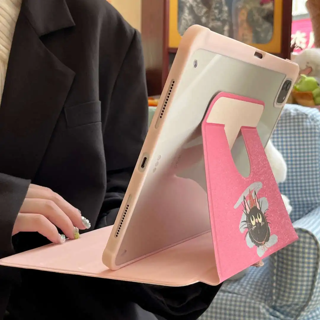 360 Rotation Protective Case For iPad 10.2 7th 8th 9th Air 1 2 4 5 10th 10.9 Mini 6 Cute Cartoon Cat Cover with Pencil Holder