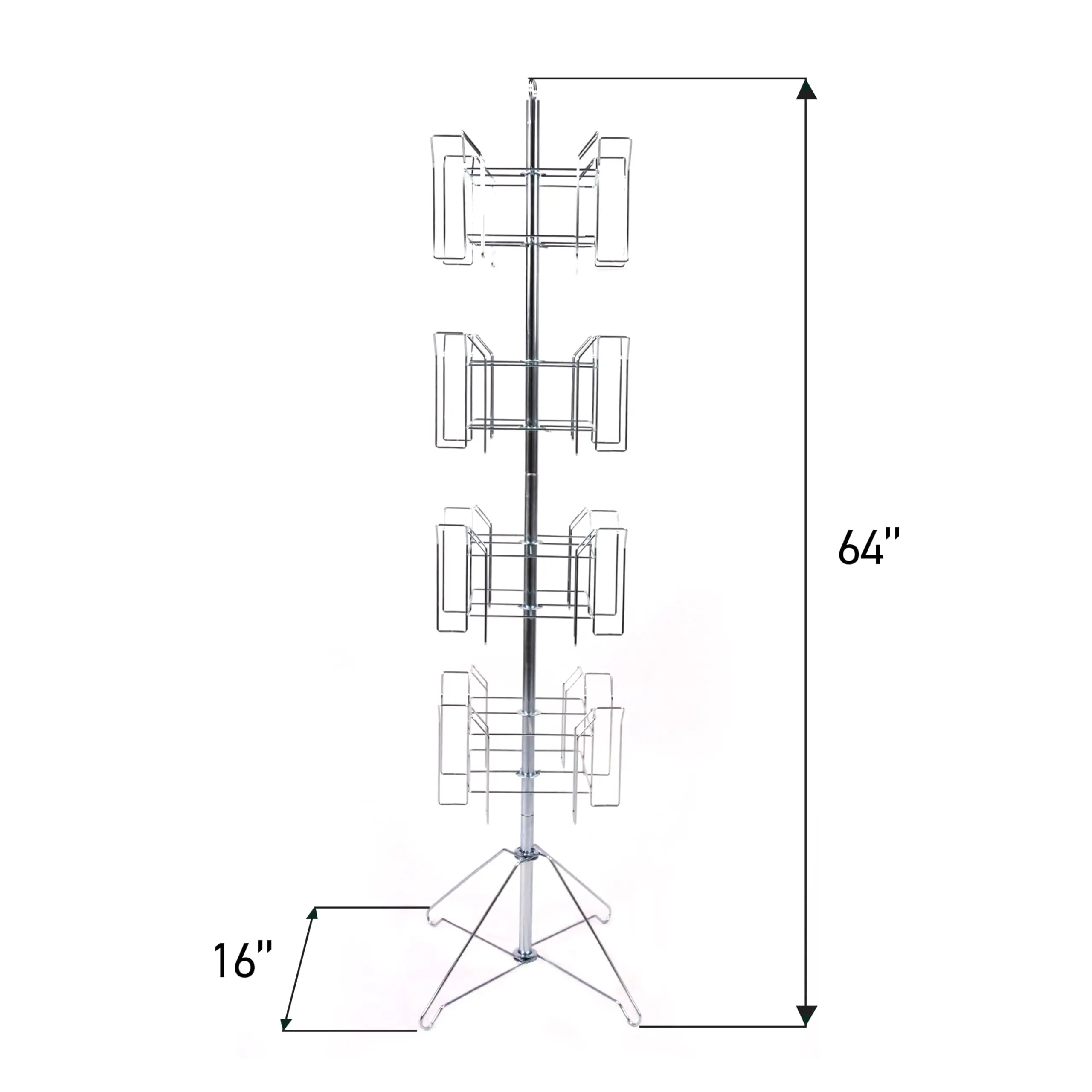 4-Tier Chrome Rotating Standing Literature Rack - 64'H x 16