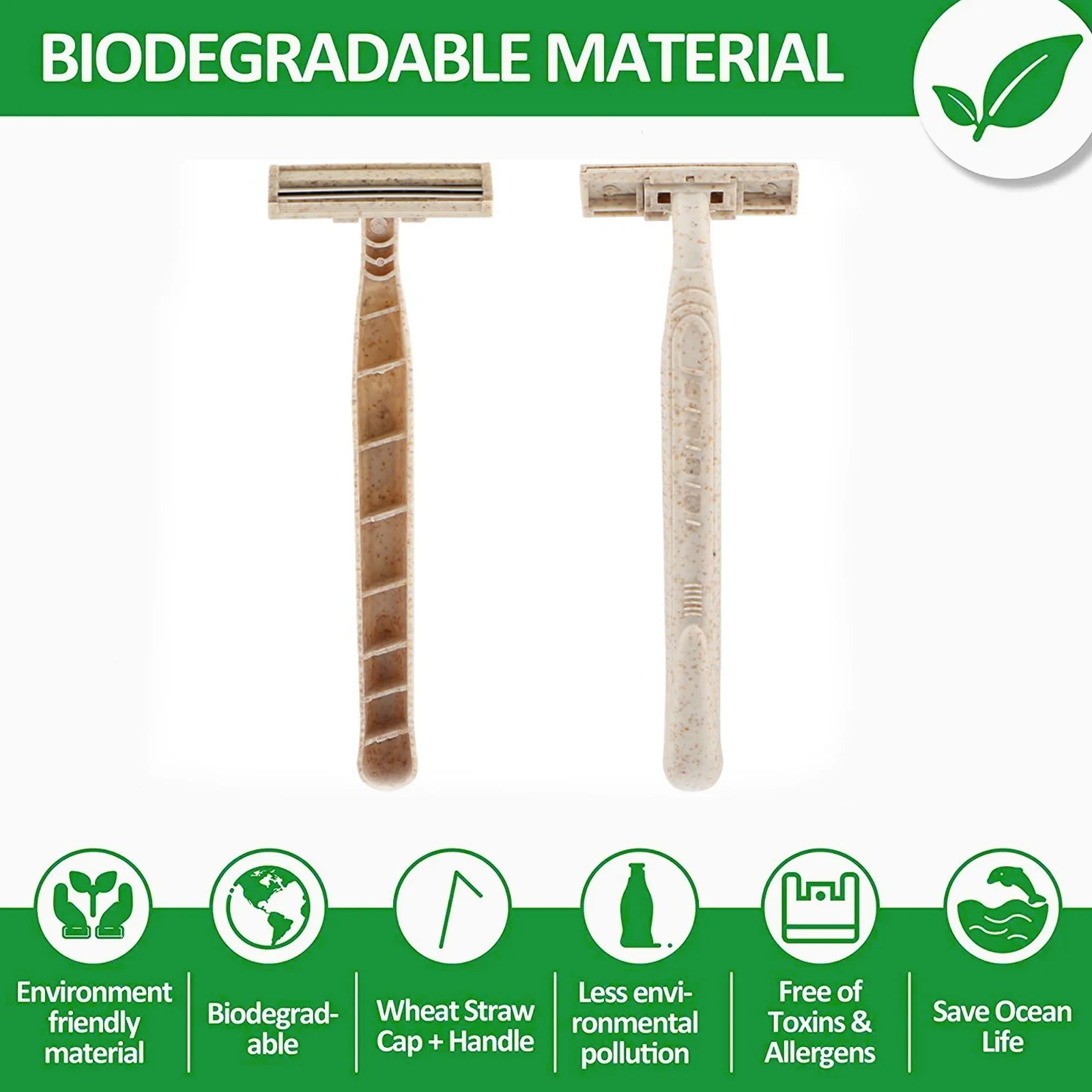 EZ Eco-friendly Disposable Razors Wheat Straw Twin Sweden Stainless Steel Blade highly-biodegradable Recyclable