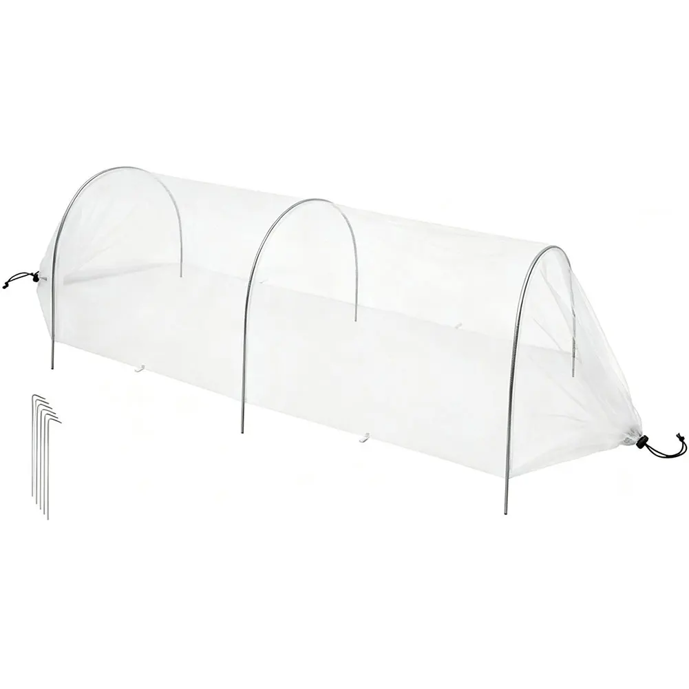 White 4FT Garden Tunnel Kit With 6 Ground Stakes Breathable Mesh Plant Cover For Raised Bed Vegetable Fruit Herb Protection