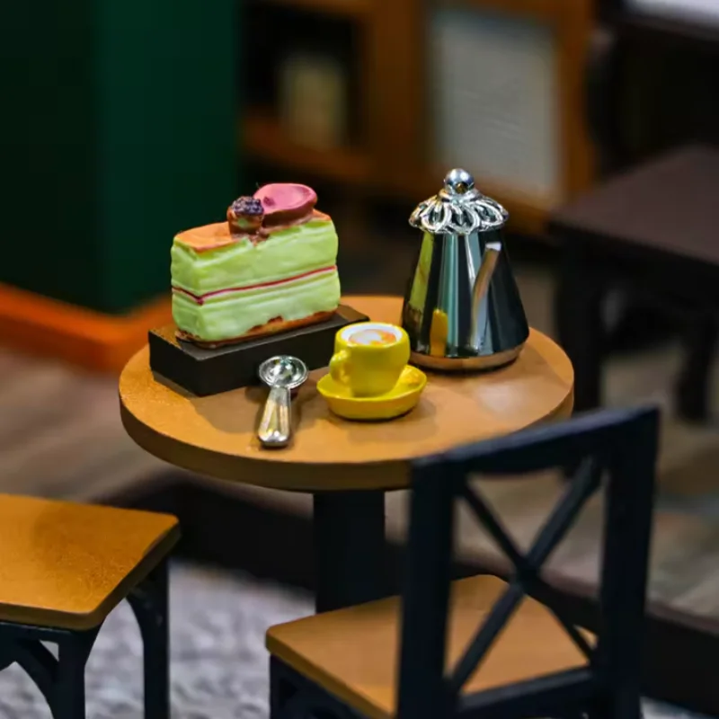 OUZEY Creative Cafe Dollhouse DIY, 3D miniatuur straatbeeld, montagekit cadeau voor tieners