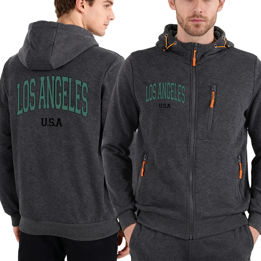 

Los Angeles Usa Letter Printed Man Zipper Hoodie Loose Hip Hop Hoody Fleece Street Hooded Sportswear Autumn Fashion Clothes