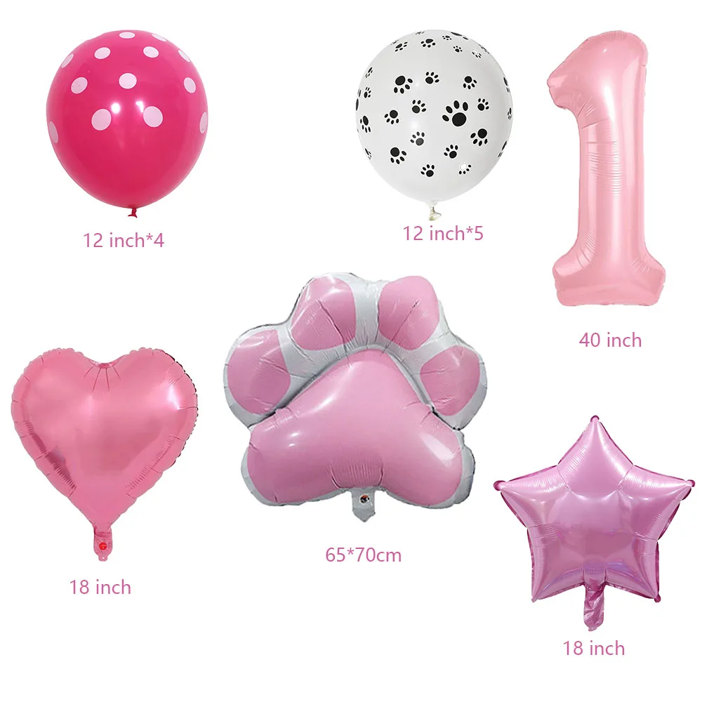 Cartoon Pet Dog Balloons Animals Paws Prints Let's Pawty Bone Supplies Kids Toys Birthday Party Decorations 40Inch Pink Number