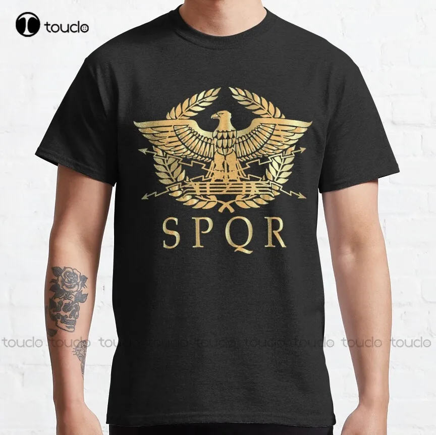 Spqr- Roman Empire Standard Eagle Emblem Vintage Gold Shield Classic T-Shirt Golf Shirts Women Custom Aldult Teen Unisex Xs-5Xl