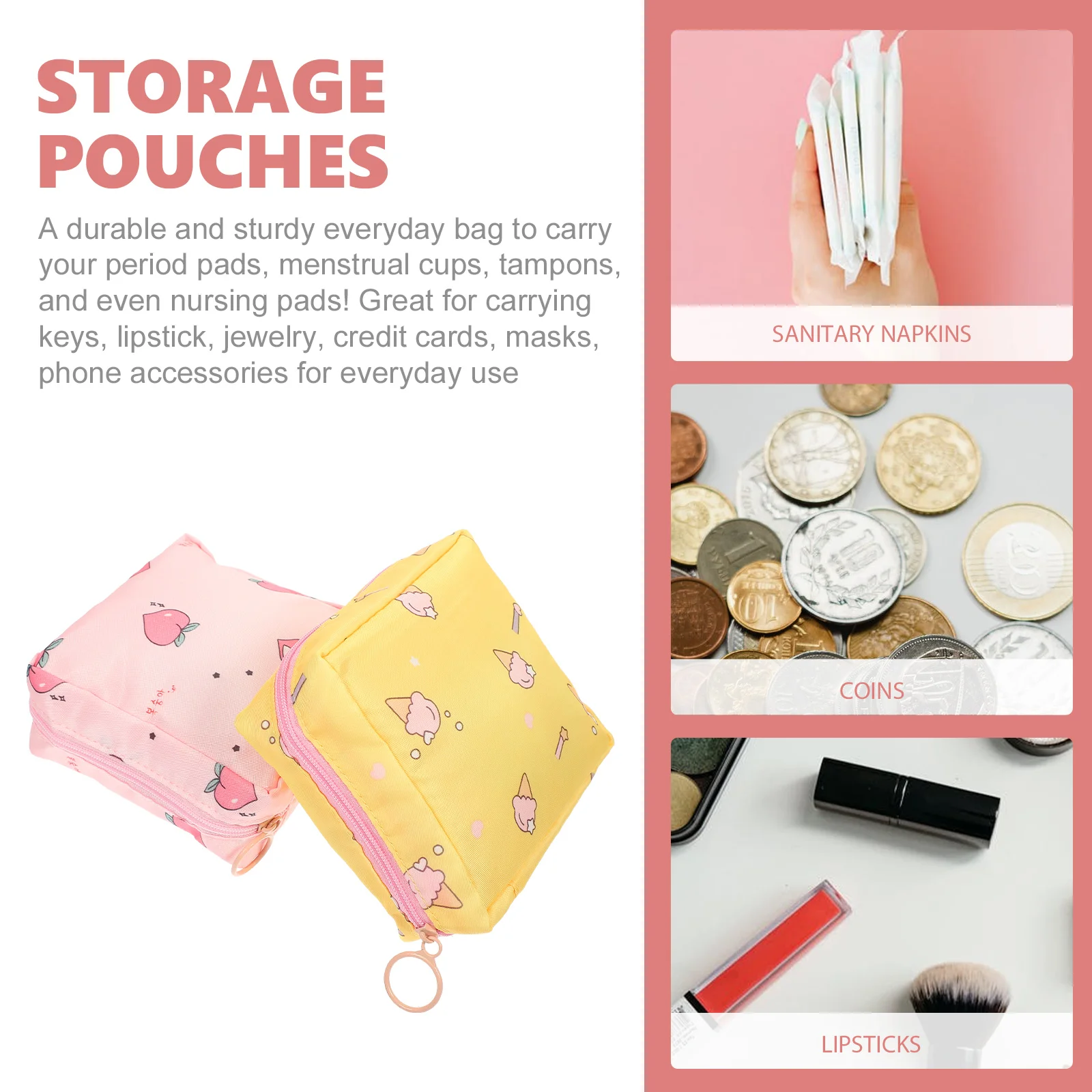 2 Pcs Cute Wallet Sanitary Napkin Storage Bag Tampon Pad Pouch Set Travel Menstrual Outdoor Towel Holder Period Miss