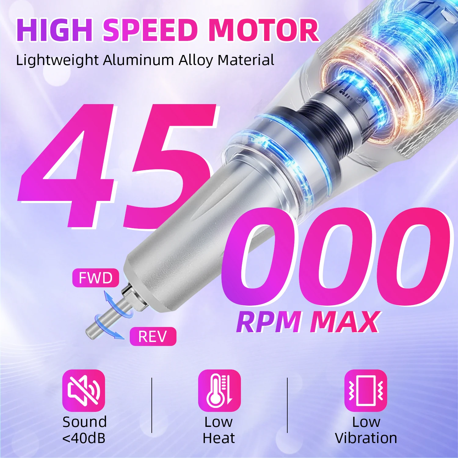 전문가용 45,000rpm 전기 휴대용 네일 드릴, 충전식 저소음 네일 파일, 네일 살롱 도구
