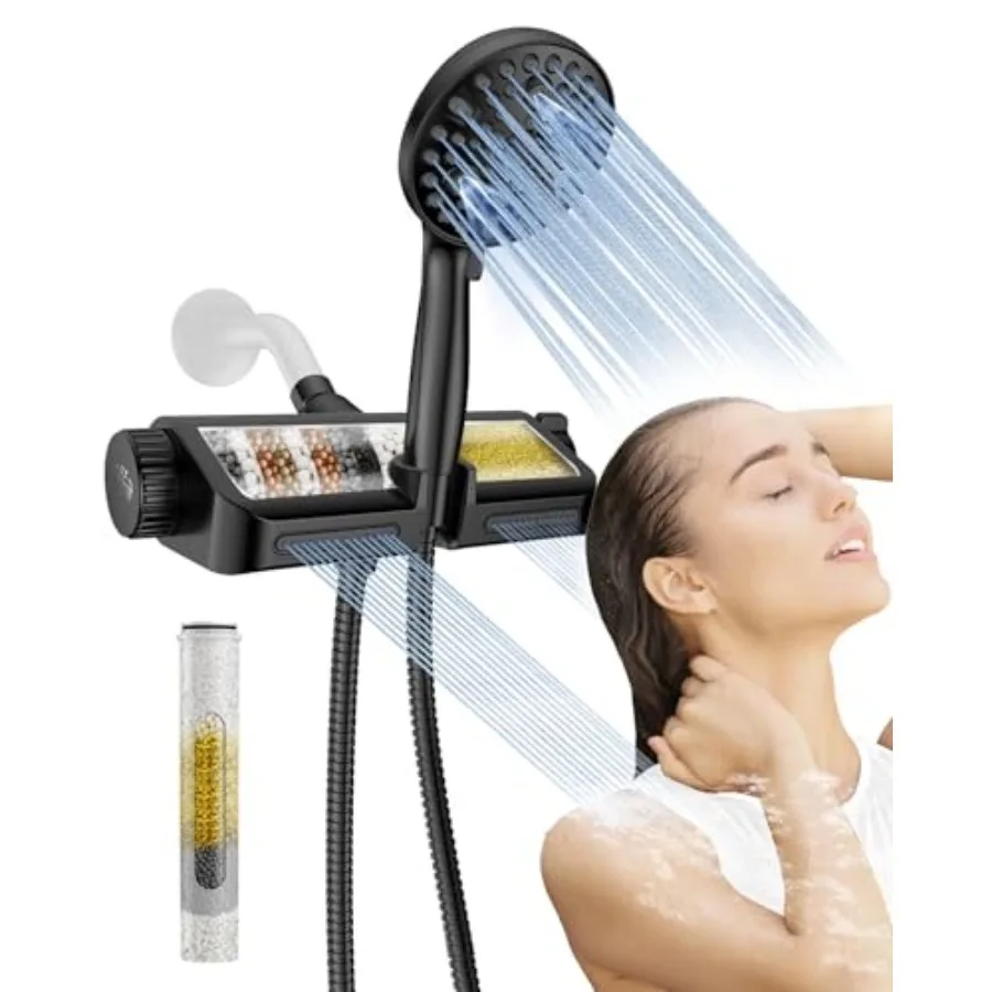 

Душевая лейка с фильтром и ручным душем-комбо - Двойная система 2-в-1 для спа-процедур с массажным душем и 10 режимами, ручной душ высокого давления