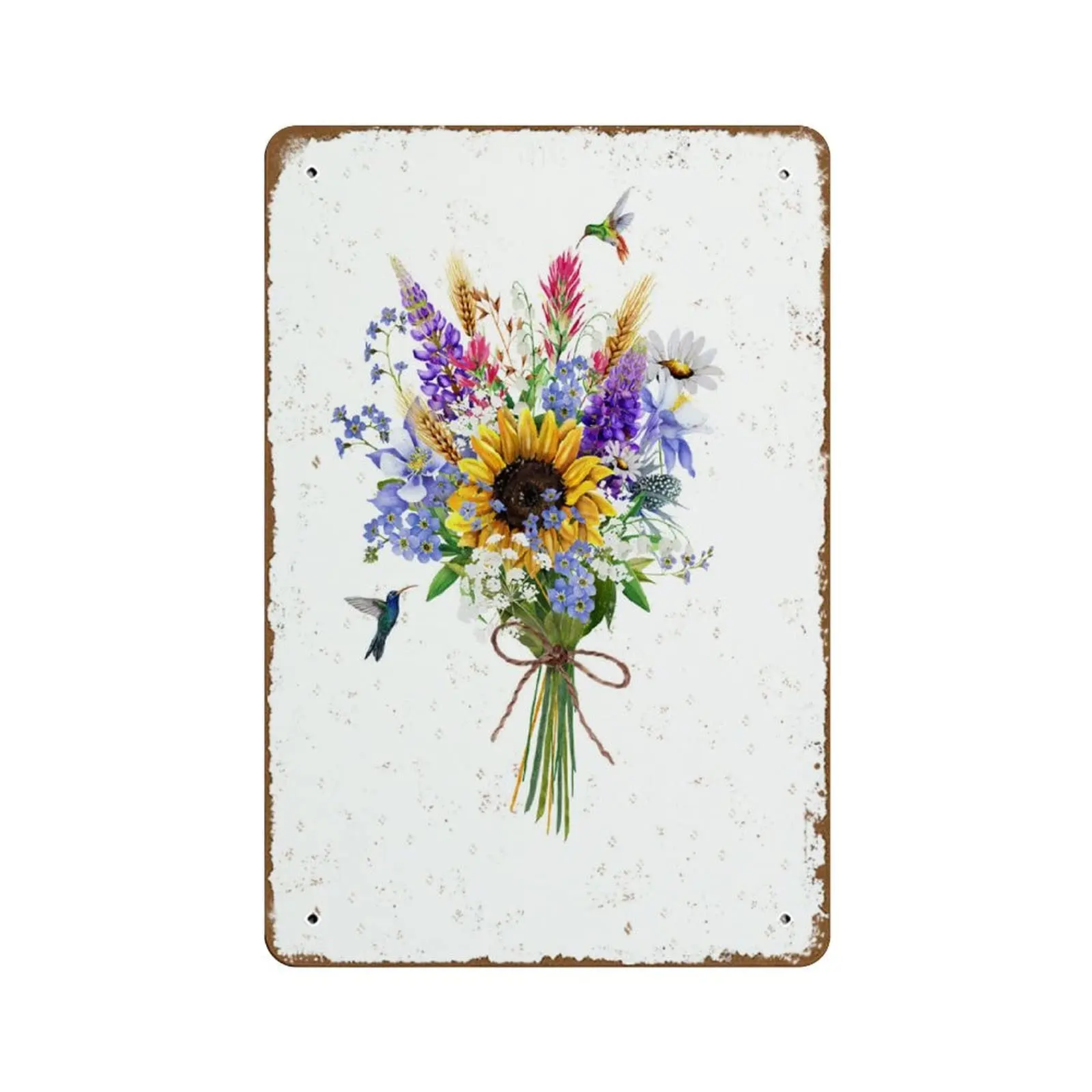 NOMELY Wildflower Bouquet Print Wildflowers Sign Farmhouse Decor Sunflower Wall Art Home Decor Hummingbird Decor Novelty Tin Met