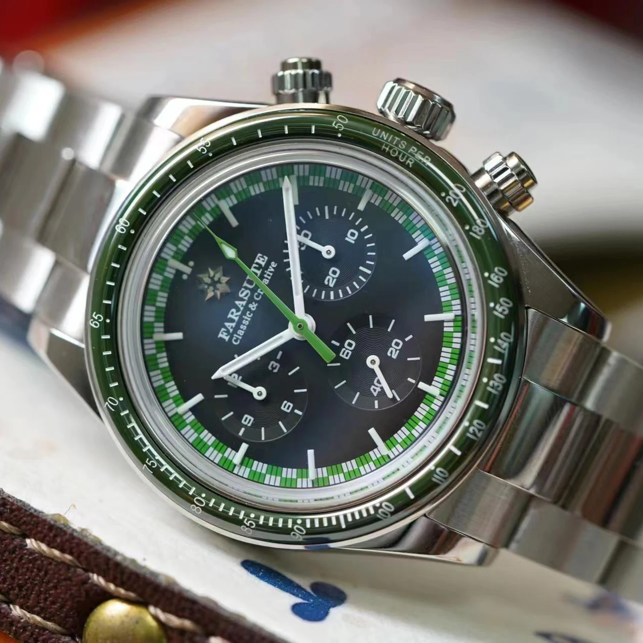 

Мужские часы FARASUTE с хронографом, 39 мм, автоматические механические наручные часы, светящееся сапфировое зеркало, водонепроницаемость 100 м, Dandong 4801