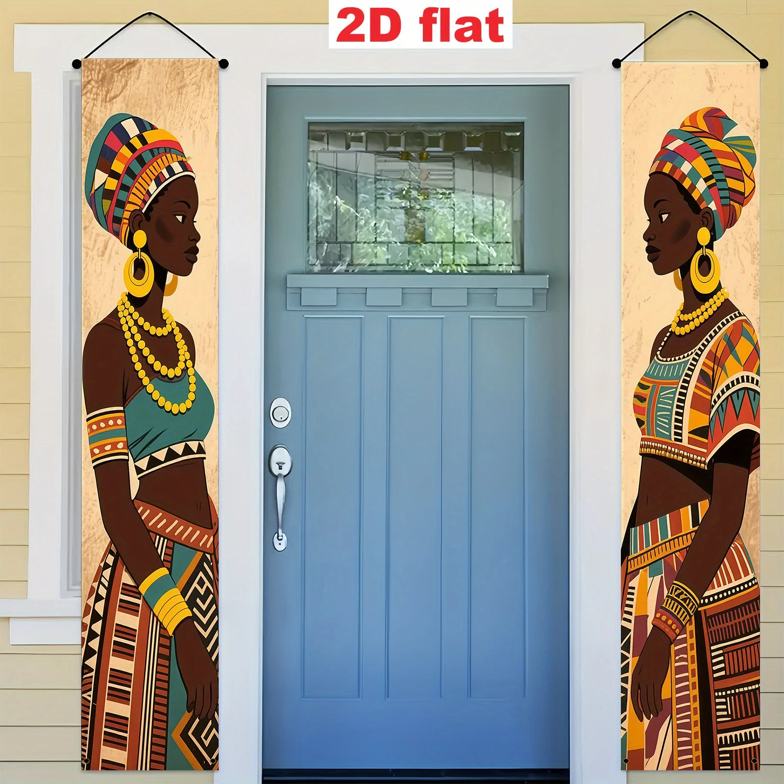1 Paar, 2D flache, dekorative Türkupletts im afrikanischen Kulturstil, afrikanische Figuren im traditionellen Kostüm-Design. – Detail 9