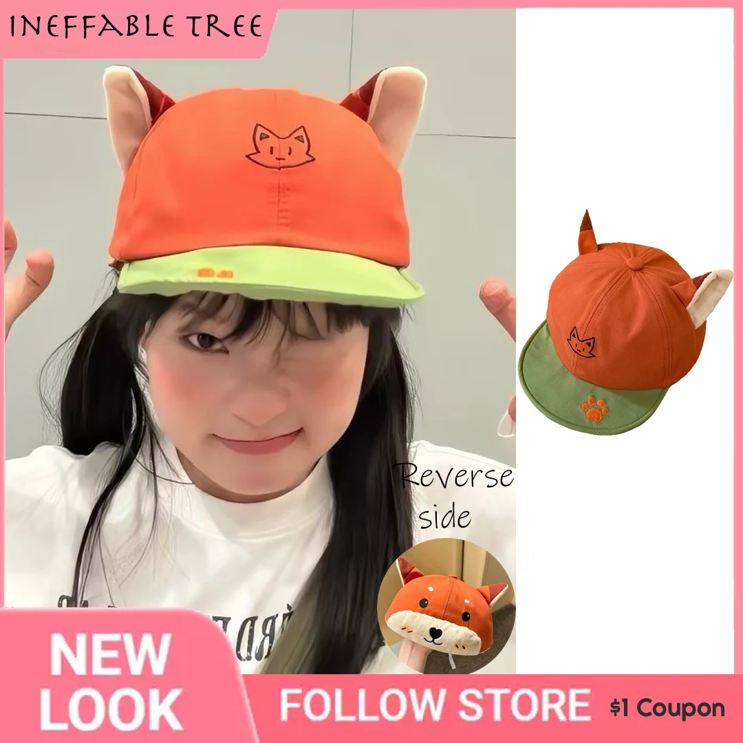 Gorra de Béisbol con Orejas de Zorro, Diseño Divertido de Dibujos Animados, Gorra de Sol para Exteriores, para Hombre y Mujer, para las Cuatro Estaciones, Gorras con Visera a la Moda, Gorras Hombre