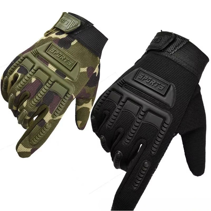 1 Pair Full Finger Tactical Gloves Kids Anti-slip Hard Protect Gear Riding Gloves Camouflage Combat Glove Garden Gloves