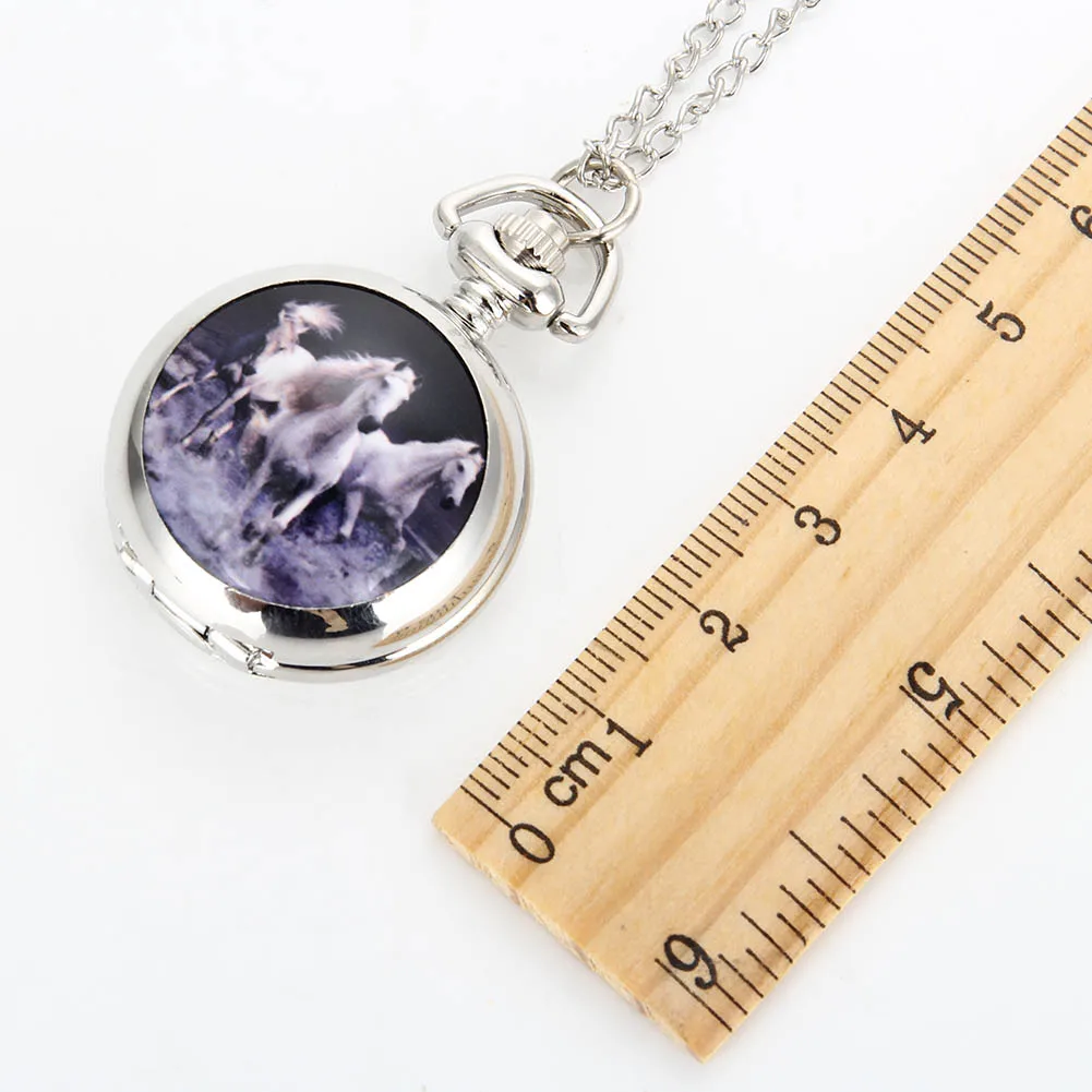 Модные винтажные цветные декоративные карманные часы с изображением лошади на цепочке, винтажные часы, кварцевое ожерелье, часы с подвеской, подарки для женщин