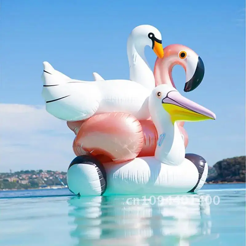 For Adult Pool 60 Inches Giant Inflatable Rose Gold Flamingo Swan Ride-on Summer Toys Swimming Pool Games Water Mattress Floats