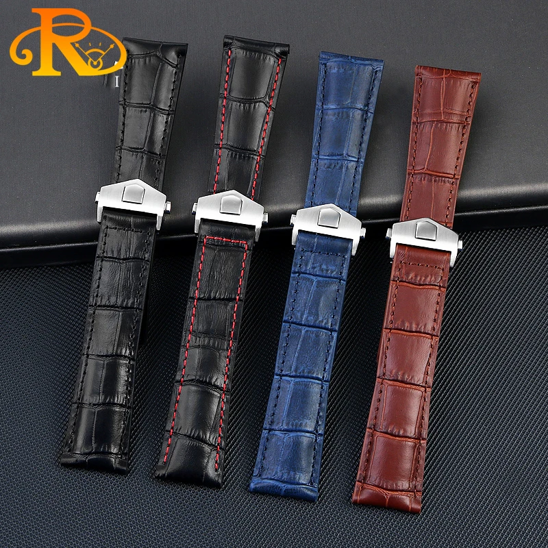 Cow Leather Watch Strap Watchband For TAG Heuer Watches Band Genuine Leather Fold Buckle Minimalist Style 19mm 20mm 22mm