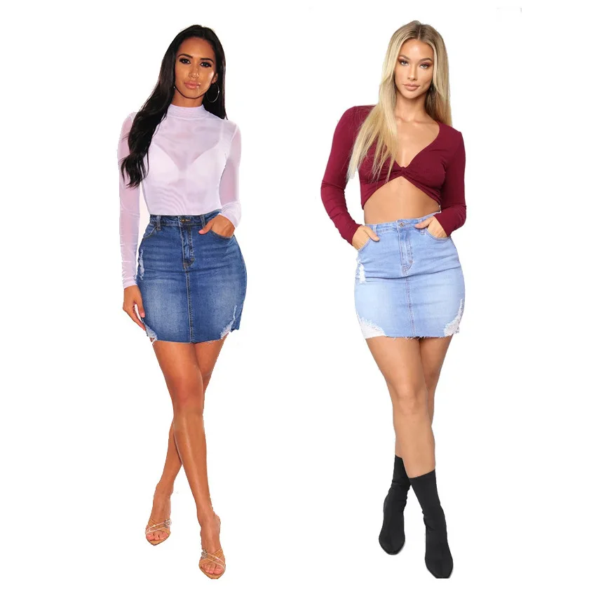 Distressed Denim Mini Skirts For Women Women'S High Waist Butt Lifting Bodycon Jean Skirt Y2k Fashion Streetwear Summer
