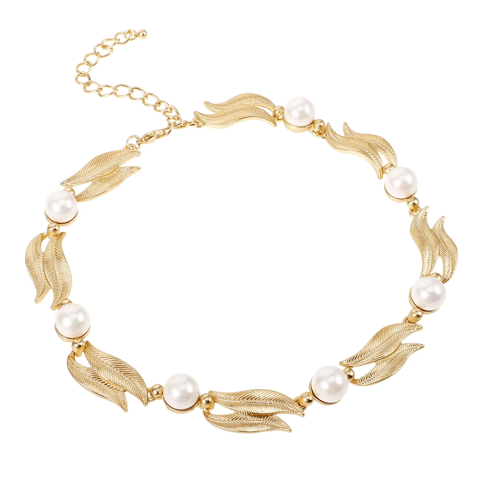 

Pearl Necklace for Women Pearl Leaf Decor Chain Gold White Color Zinc Alloy Necklaces Girls Fashion Accessories
